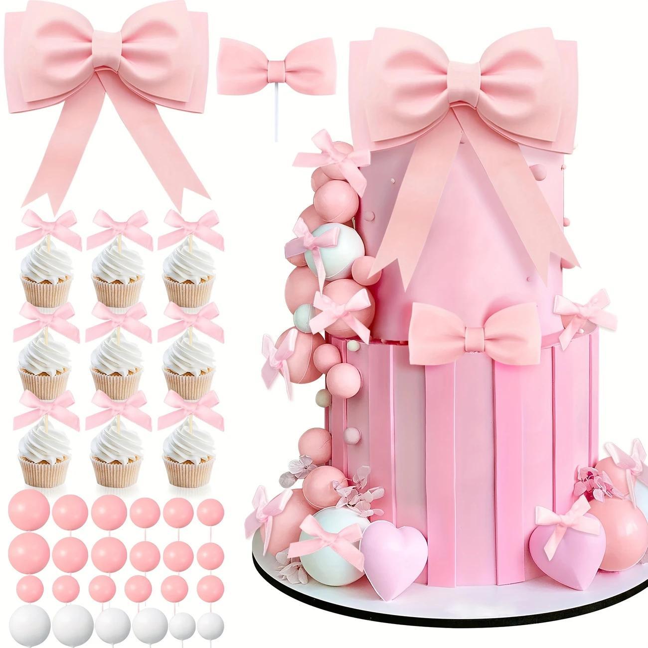 dreamy pink cakes with this bow cake topper set