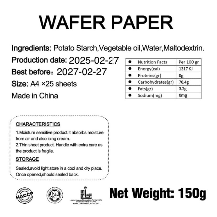 Wafer Paper Edible Sheet for cake décor