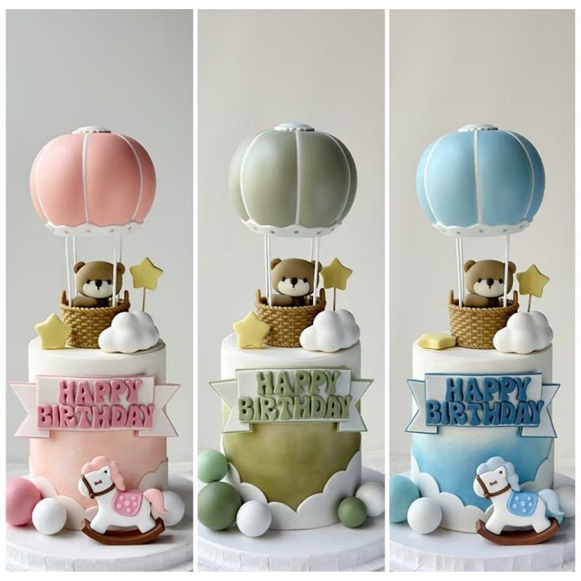 Teddy Bear Hot Air Balloon Birthday Cake Topper