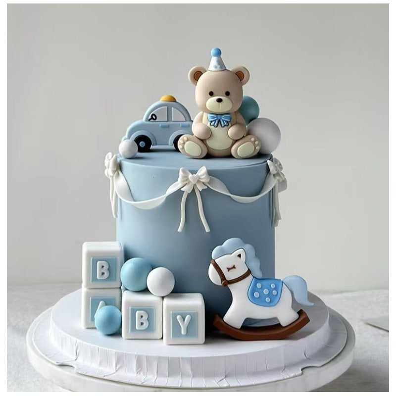 Teddy Bear Cake Topper – Blue & Pink 7 Pcs