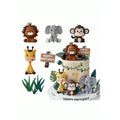 Jungle Safari Animal Birthday Cake Topper – Lion, Monkey, Giraffe & Elephant Theme