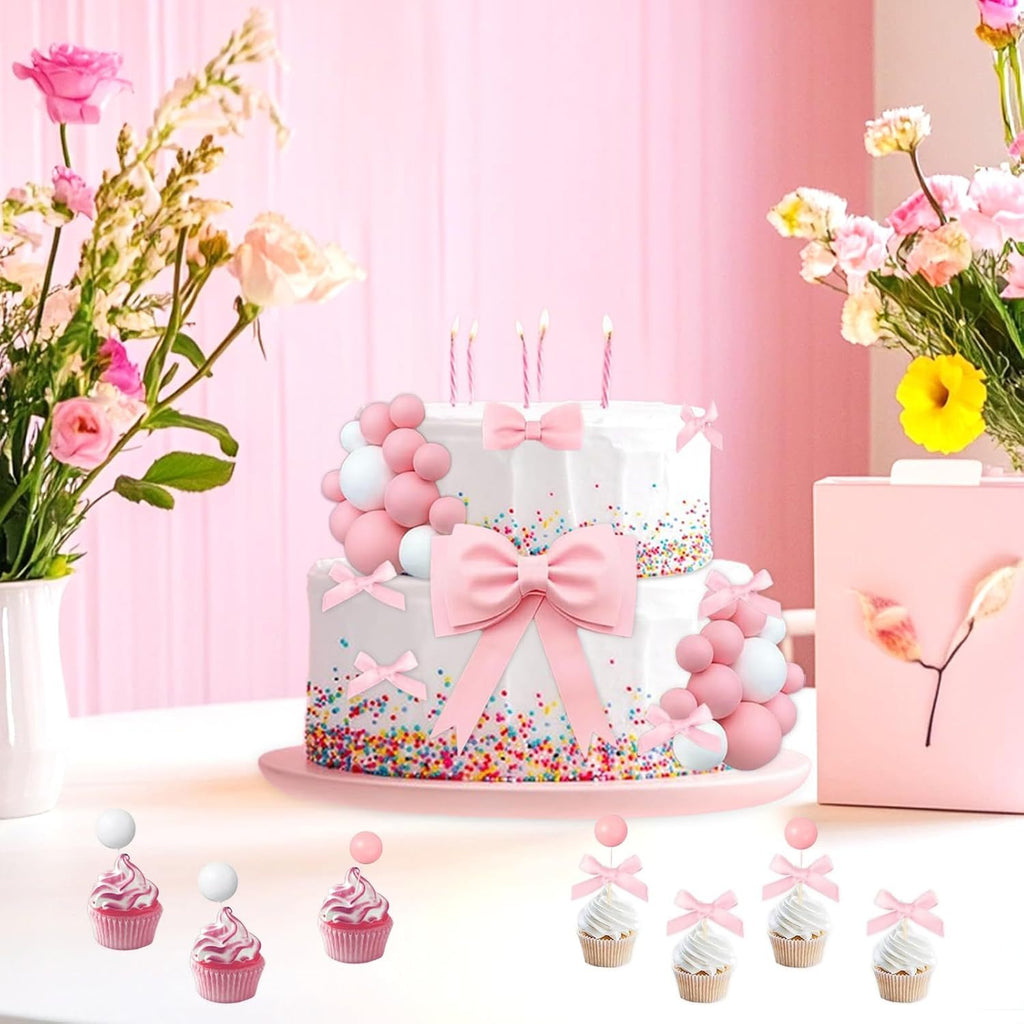 dreamy pink cakes with this bow cake topper set