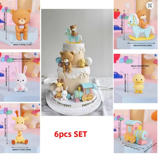 Adorable Animal & Train Cake Topper Set – Perfect for Baby Showers & Birthdays