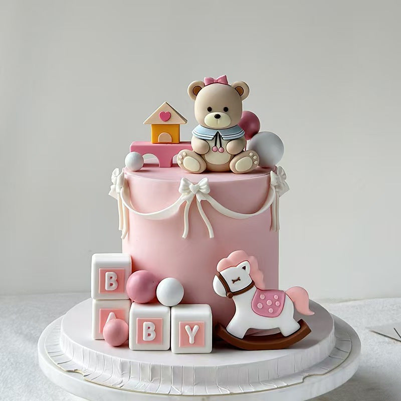 Teddy Bear Cake Topper – Blue & Pink 7 Pcs