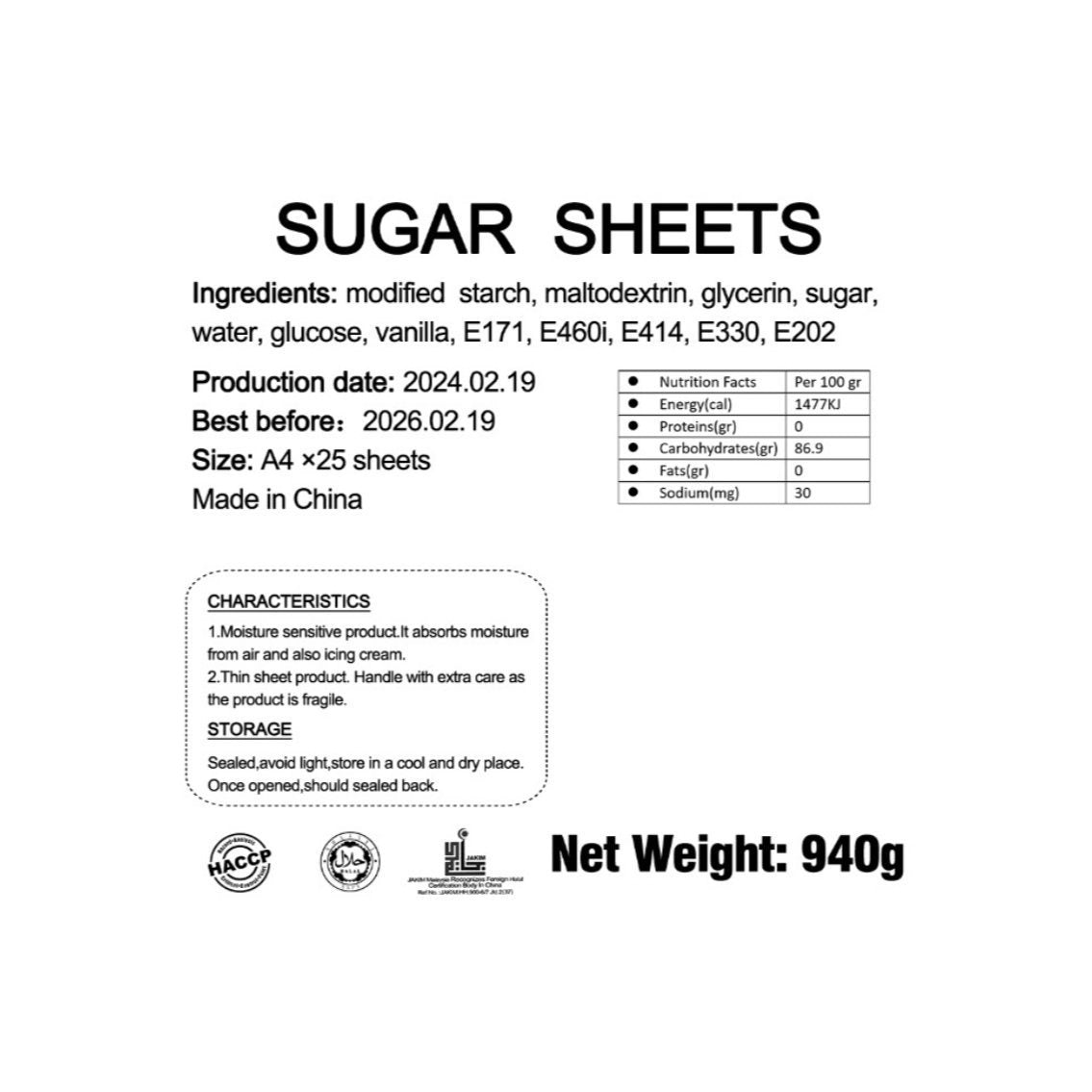 Edible Cake Decorating Paper, A4 Size, 25 Sheets, 940g,