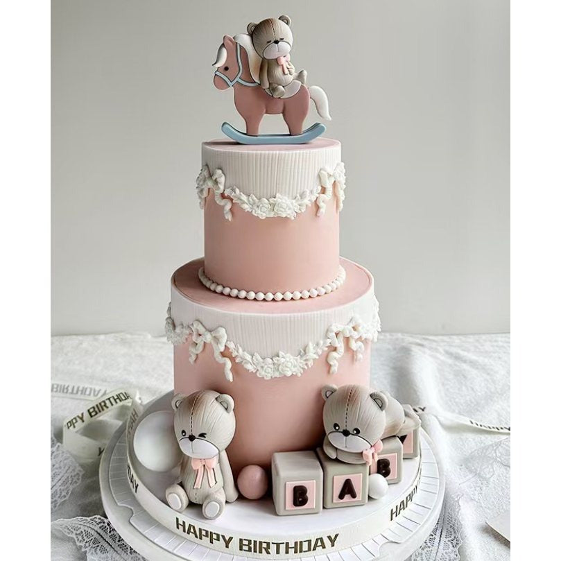 Teddy Bear Rocking Horse Baby Cake Topper