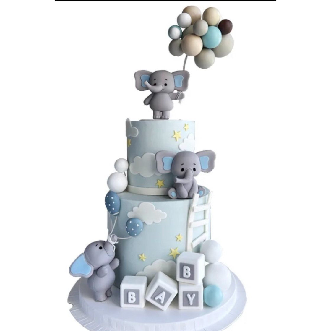 Dreamy Elephant Baby Shower Cake Topper 7 Pcs