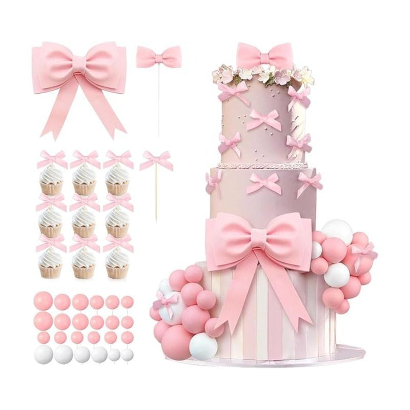 dreamy pink cakes with this bow cake topper set